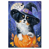Halloween Japanese Chin Dog Painting Autumn Pumpkin Maple Leaves Prints Modern Artwork for Bathroom on Ready to Hang 1.5" Thick Canvas Wrap, Floating Framed Canvas, Flat Rolled Canvas